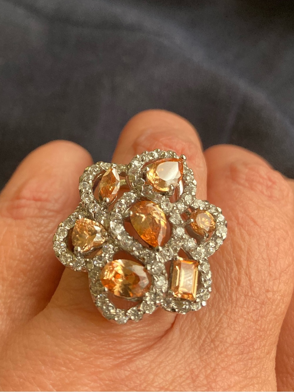 Gold and Crystal Cluster Cocktail Ring - Women Jewelry